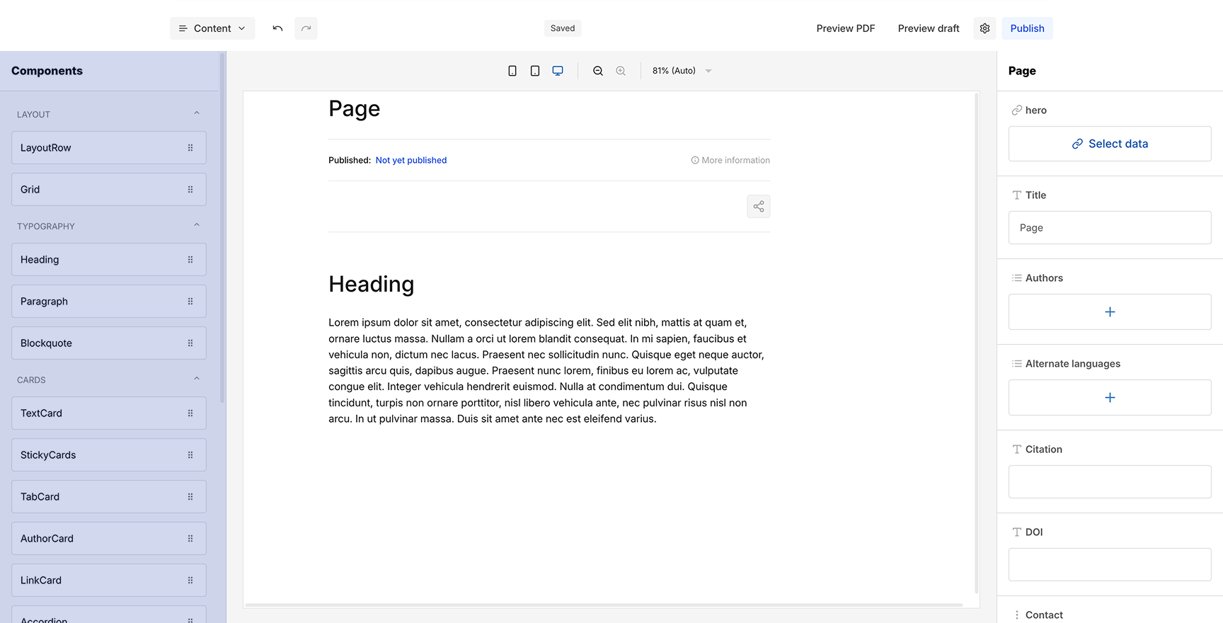 Editor components panel
